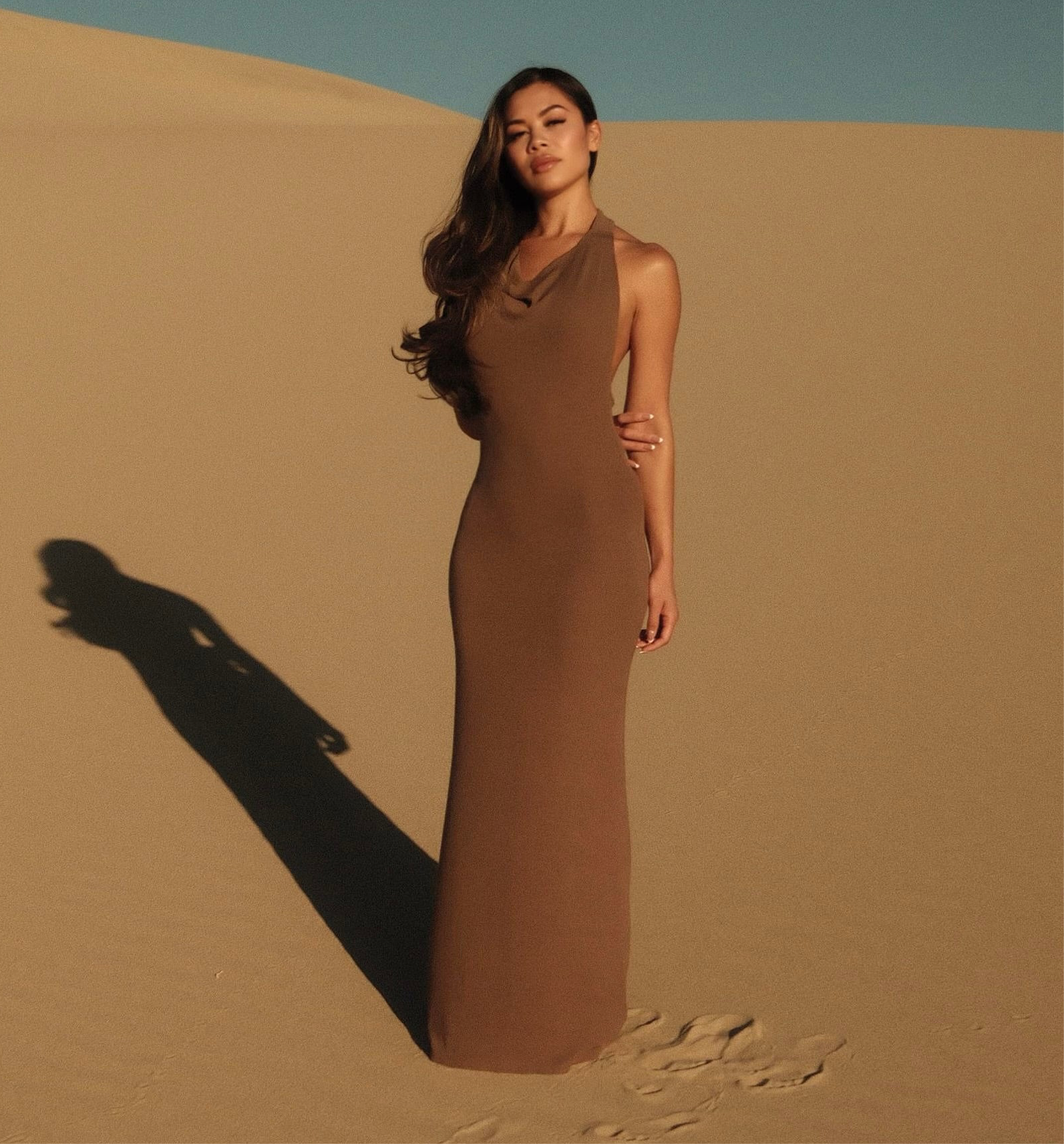 Dark Taupe Maxi Dress | Beige Sample Dark Taupe Maxi Dress | Beige Sample
