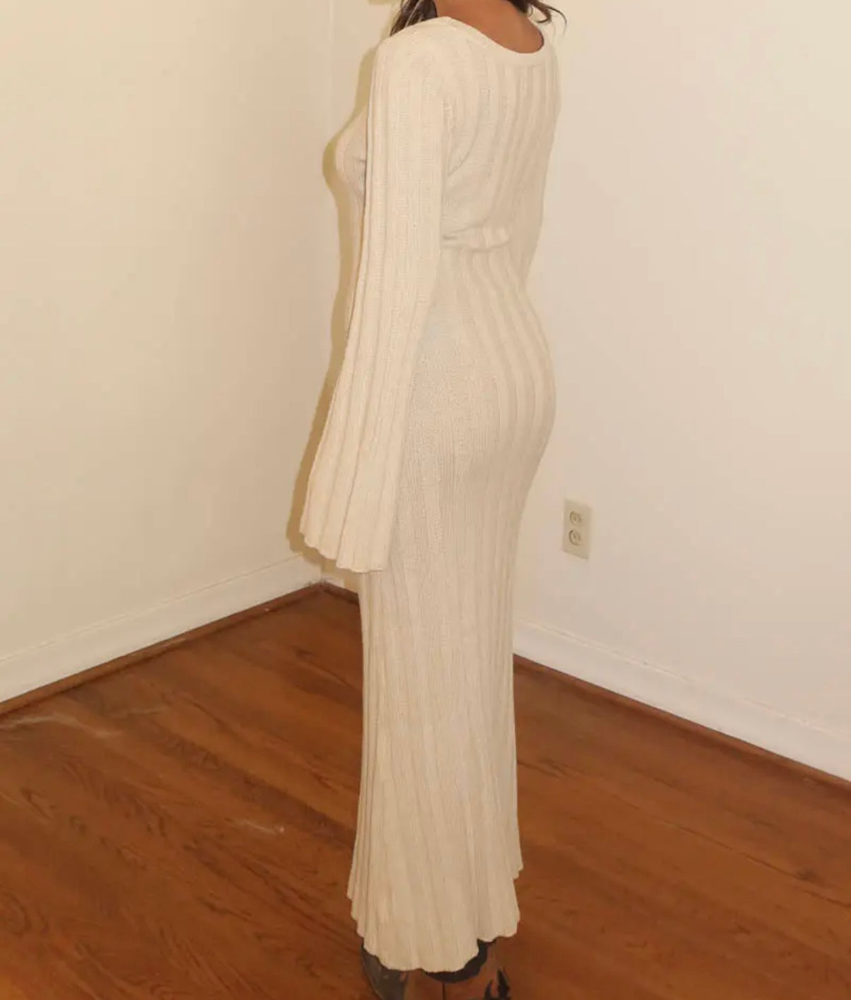 Oatmeal Knit Bell Sleeve Dress | Beige Sample Oatmeal Knit Bell Sleeve Dress | Beige Sample