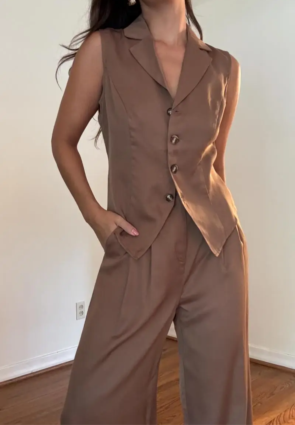 Brown Vest Top & Trouser Two Piece Set