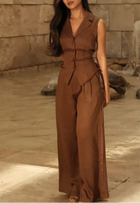 Brown Vest Top & Trouser Two Piece Set