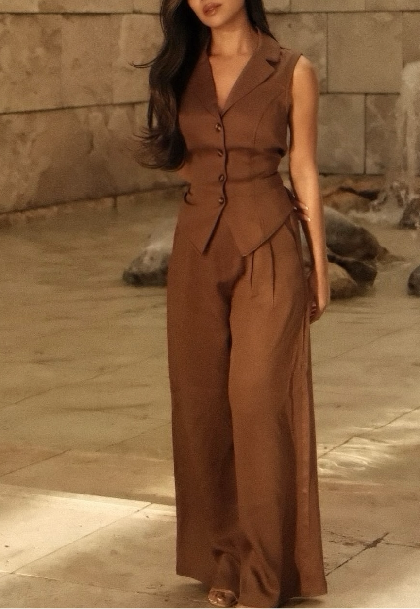 Brown Vest Top & Trouser Two Piece Set