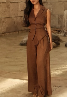 Brown Vest Top & Trouser Two Piece Set