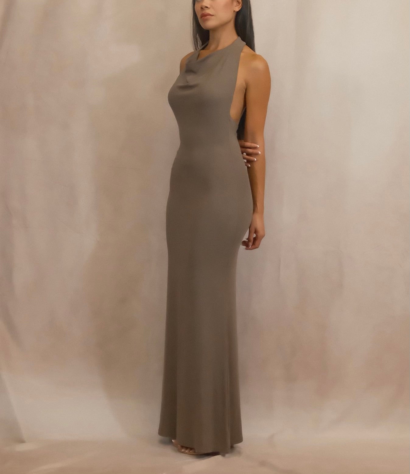 Dark Taupe Maxi Dress | Beige Sample Dark Taupe Maxi Dress | Beige Sample