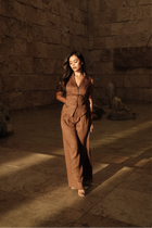 Brown Vest Top & Trouser Two Piece Set