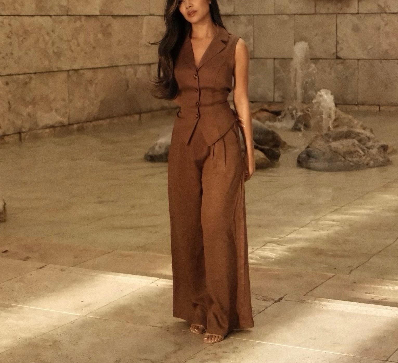 Brown Vest Top & Trouser Two Piece Set