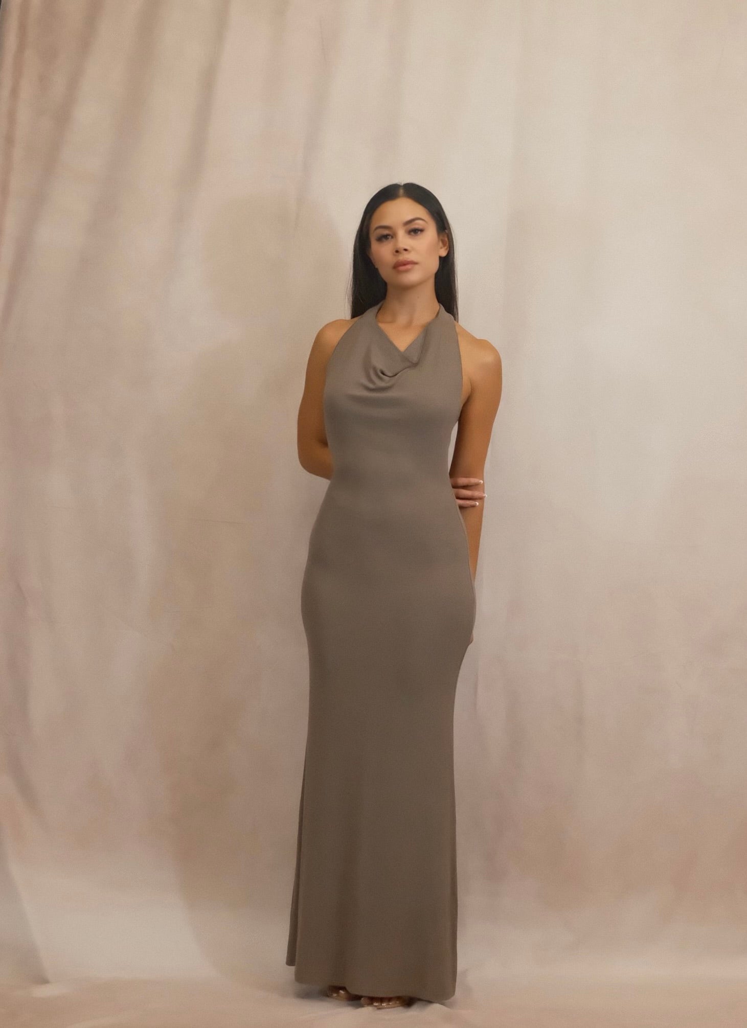 Dark Taupe Maxi Dress | Beige Sample Dark Taupe Maxi Dress | Beige Sample