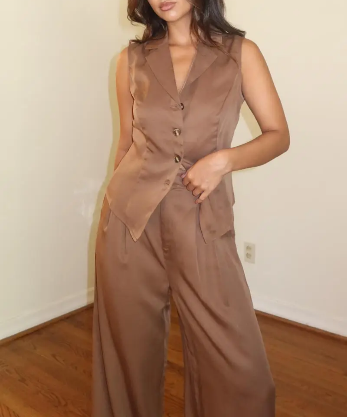 Brown Vest Top & Trouser Two Piece Set