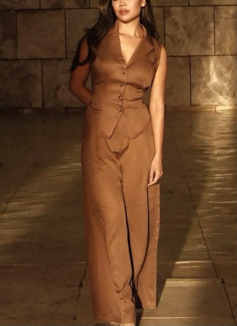Brown Vest Top & Trouser Two Piece Set